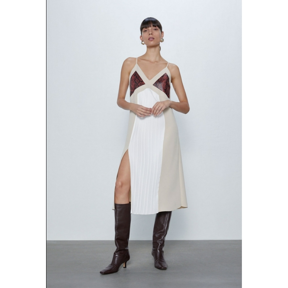 Zara Pleated Front Snake Printed Camisole Dress LG